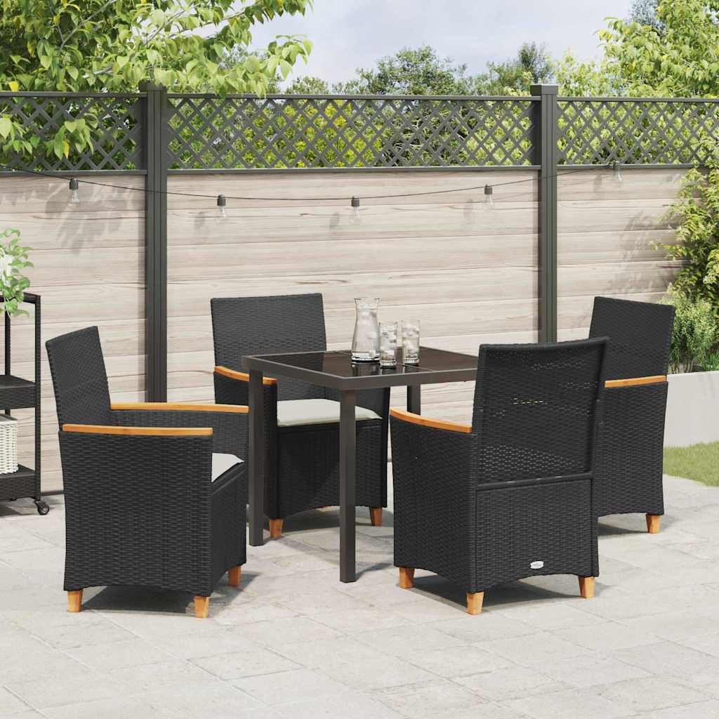 Set da Pranzo per Giardino 5 pcs Nero polyrattan - immagine 4