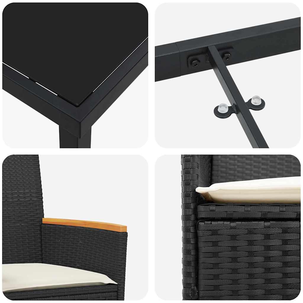 Set da Pranzo per Giardino 5 pcs Nero polyrattan - immagine 9