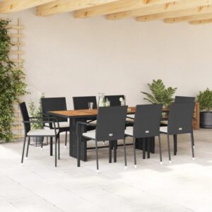 Set da Pranzo da Giardino 7 pz Nero con Cuscini in Polyrattan