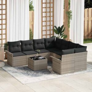 Set Divano da Giardino 9 pcs Grigio chiaro Poly Rattan