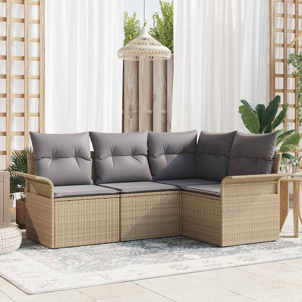 Set Divano da Giardino con cuscino 4 pcs Beige polyrattan