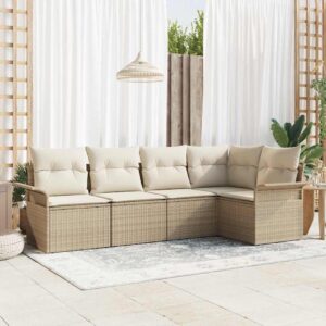 Set Divano da Giardino con cuscino 5 pcs Grigio polyrattan