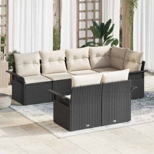 Set Divano da Giardino con cuscino 7 pcs Nero polyrattan
