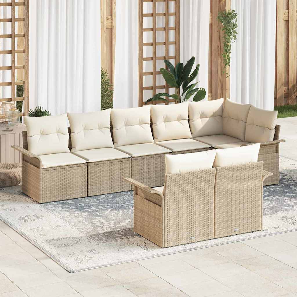 Set Divano da Giardino con cuscino 8 pcs Beige polyrattan