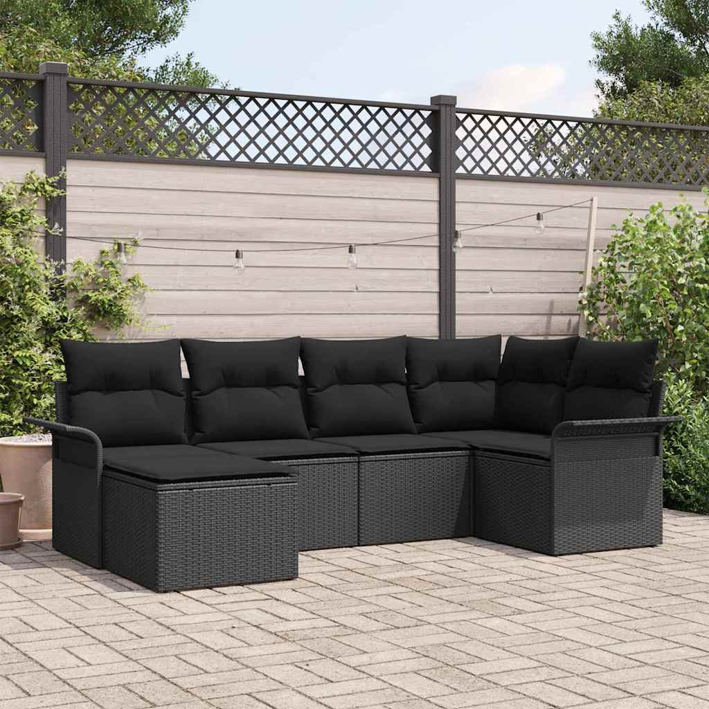 Set Divano da Giardino con cuscino 6 pcs Nero polyrattan