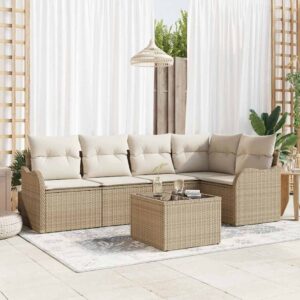 Set Divano da Giardino Beige polyrattan