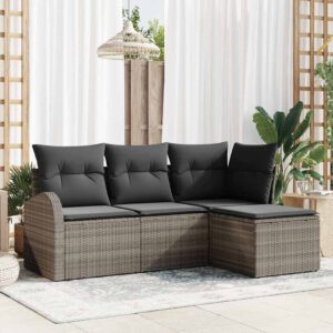 Set Divano da Giardino con cuscino 4 pcs Grigio Poly Rattan