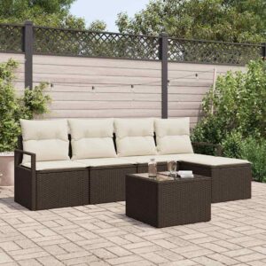 Set Divano da Giardino 5 pcs Nero Poly Rattan
