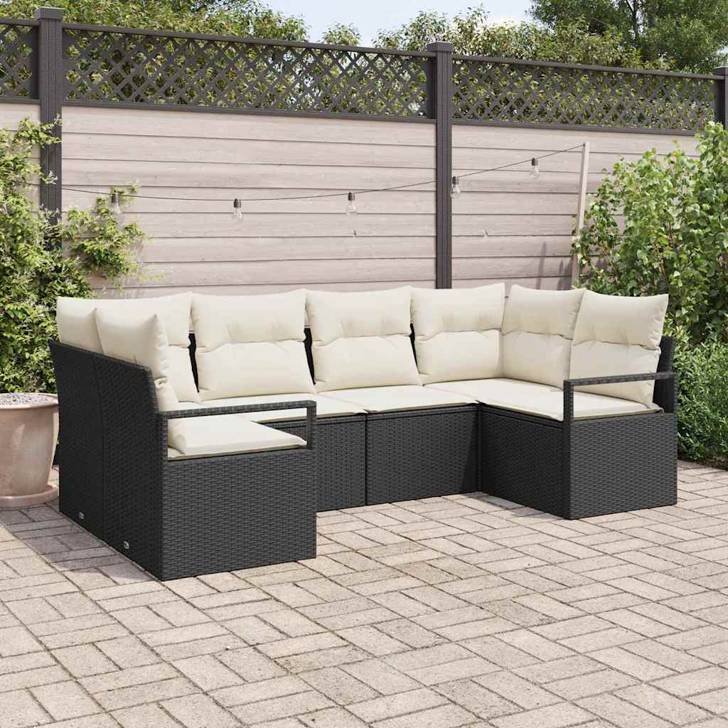 Set di divani con cuscino 6 pcs Nero polyrattan