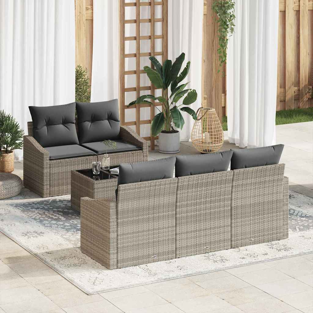 Set di divani con cuscino 6 pcs Grigio chiaro polyrattan
