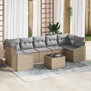 Set di divani Nero e Crema 55 x 55 x 37 cm polyrattan