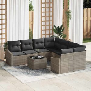 Set di divani con cuscino con cuscino 9 pcs Grigio polyrattan