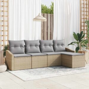 Set di divani con cuscino 5 pcs Beige polyrattan