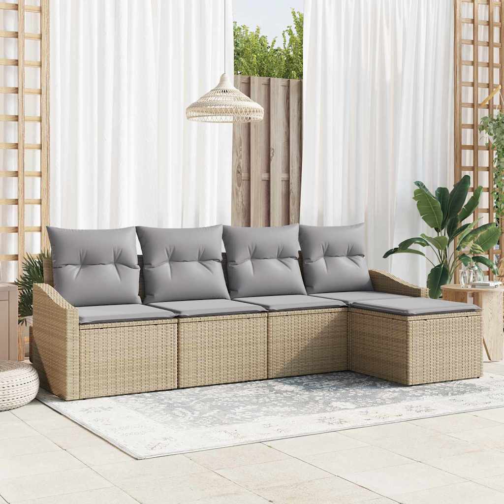 Set di divani con cuscino 5 pcs Beige polyrattan