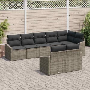 Set di divani con cuscino 8 pcs Grigio polyrattan