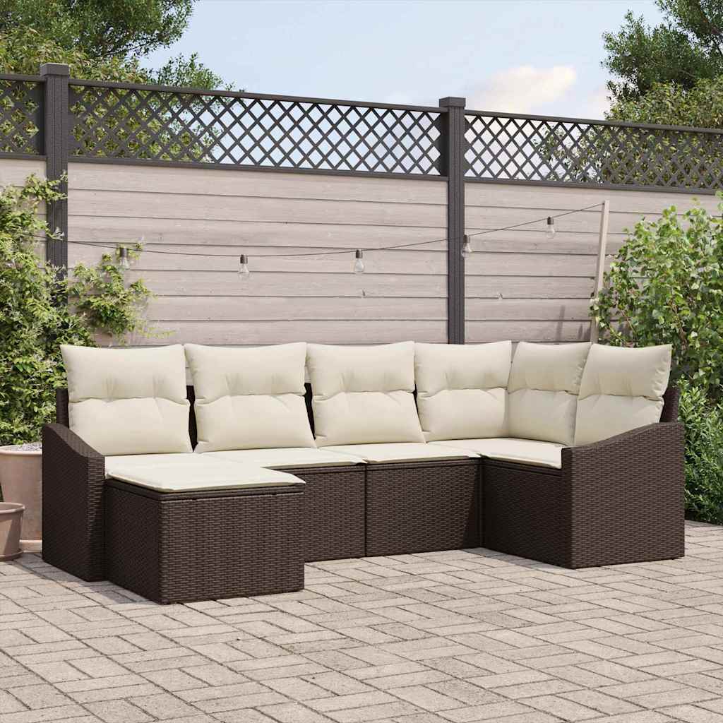 Set Divano da Giardino 6 pcs Marrone Poly Rattan
