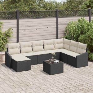 Set di divani con cuscino 9 pcs Nero polyrattan