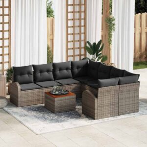 Set Divano da Giardino 9 pcs Beige Poly Rattan