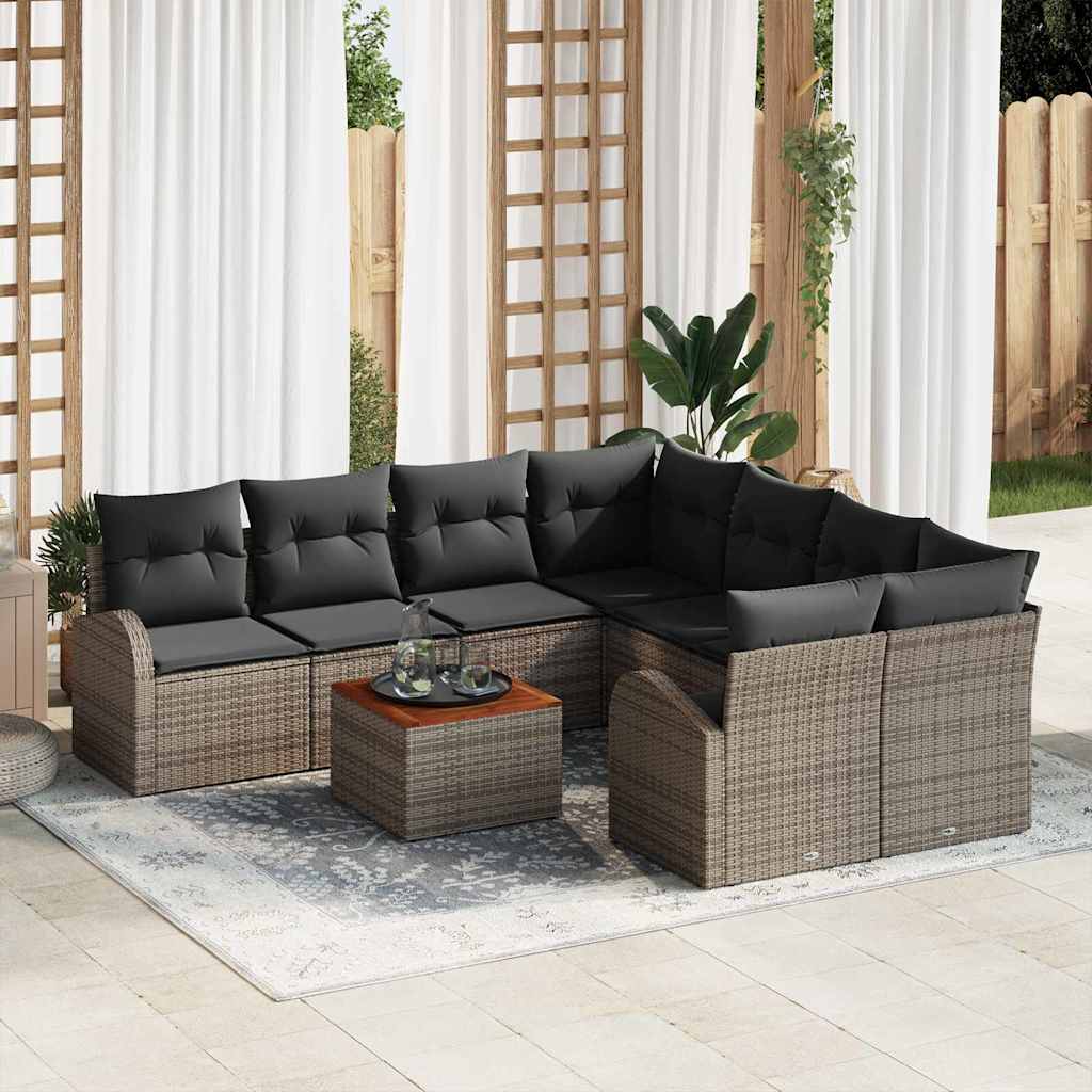 Set Divano da Giardino 9 pcs Beige Poly Rattan