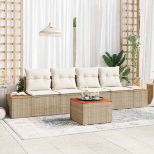 Set Divano da Giardino con cuscino 5 pcs Beige Poly Rattan