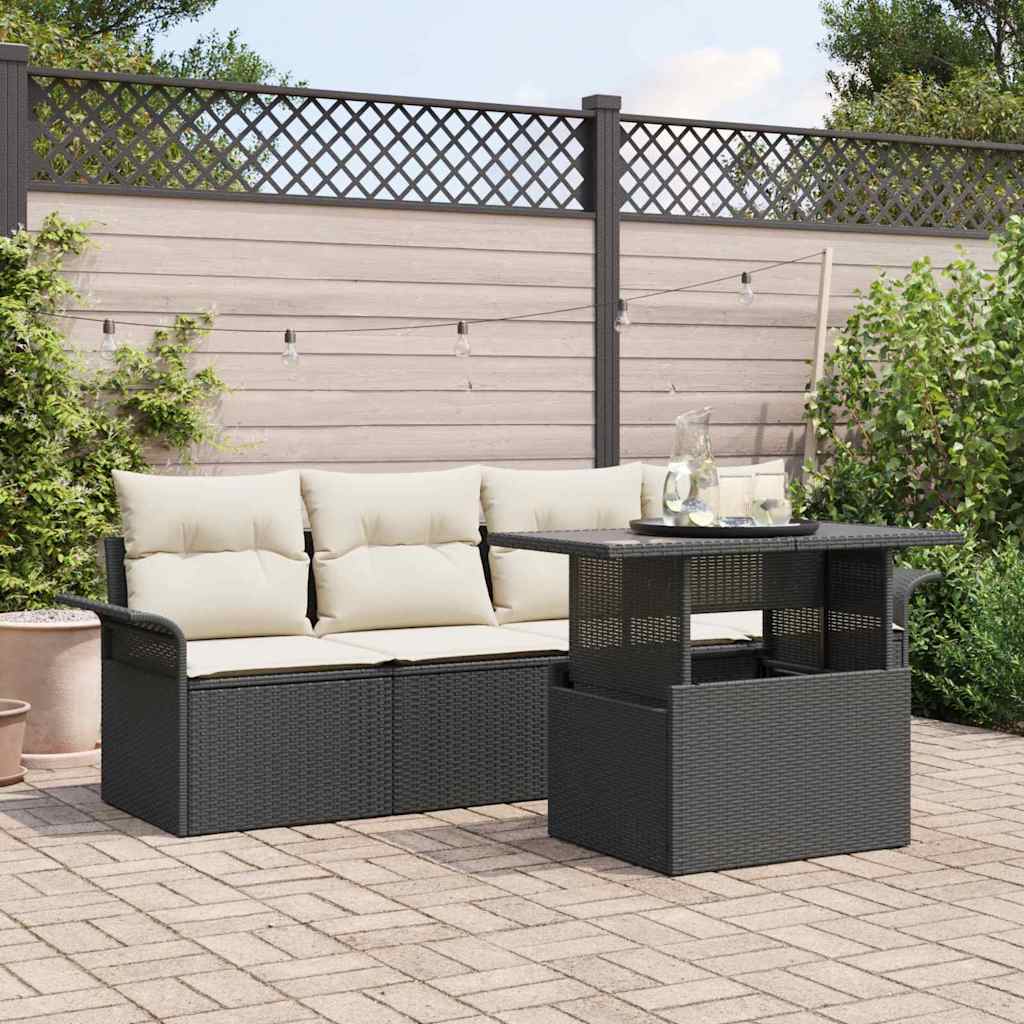 Set Divano da Giardino con cuscino 5 pcs Grigio Poly Rattan