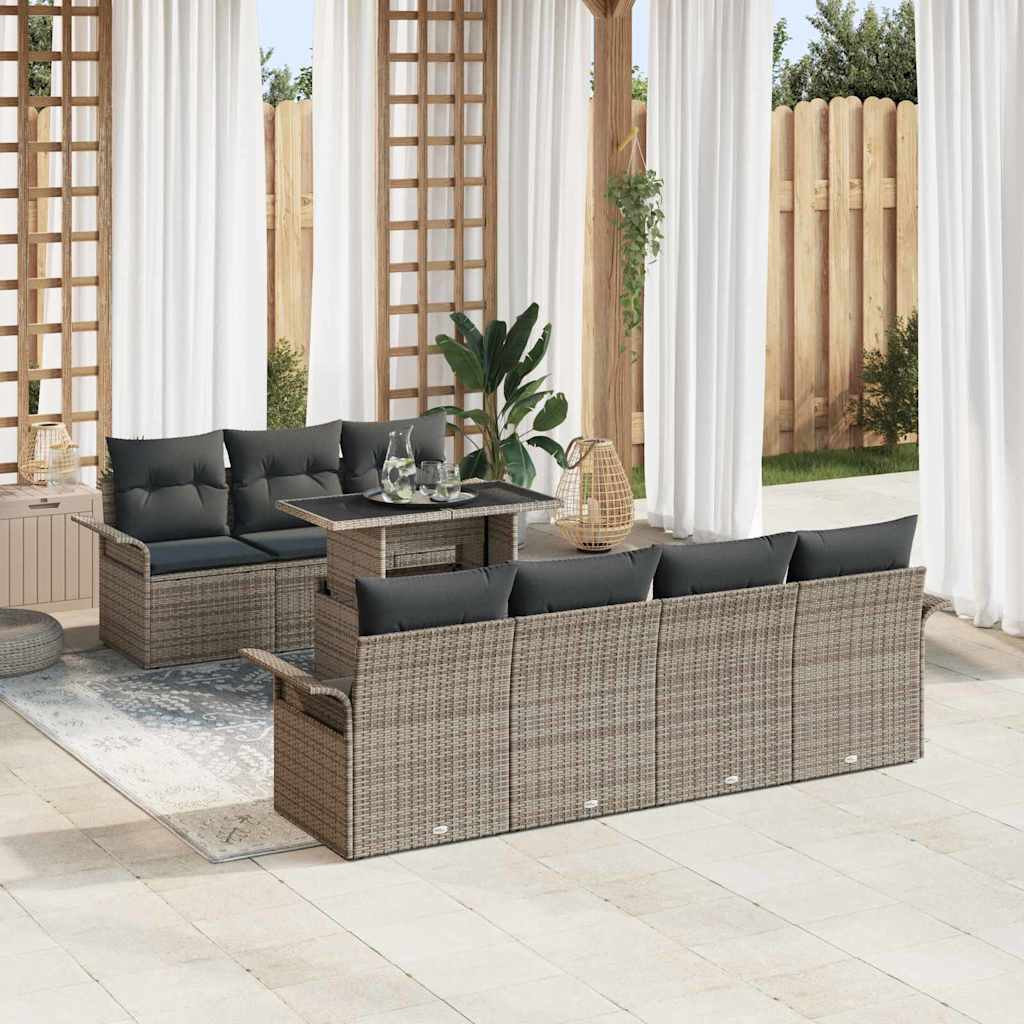 Set Divano da Giardino con cuscino 8 pcs Nero polyrattan