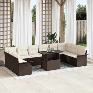 Set Divano da Giardino con cuscino 11 pcs Beige Poly Rattan