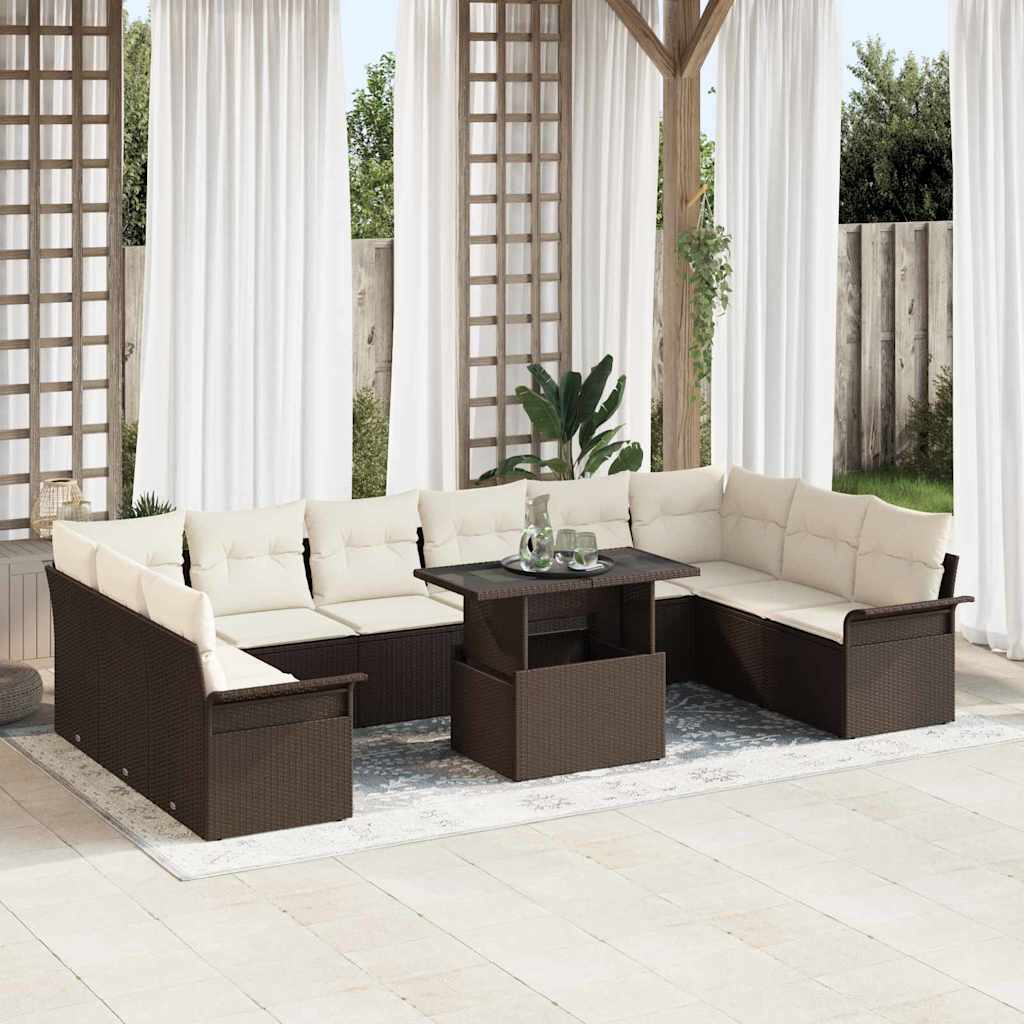 Set Divano da Giardino con cuscino 11 pcs Beige Poly Rattan
