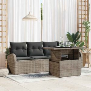 Set di divano da giardino a 5 pezzi con cuscini grigio in polyrattan