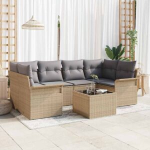 Set Divano da Giardino con cuscino 7 pcs Beige e grigio