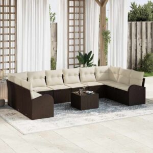 Set di divani 10 pcs Beige e Grigio Chiaro polyrattan