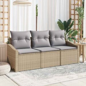 Set da Giardino 3 Pezzi con Cuscini Beige in Polyrattan