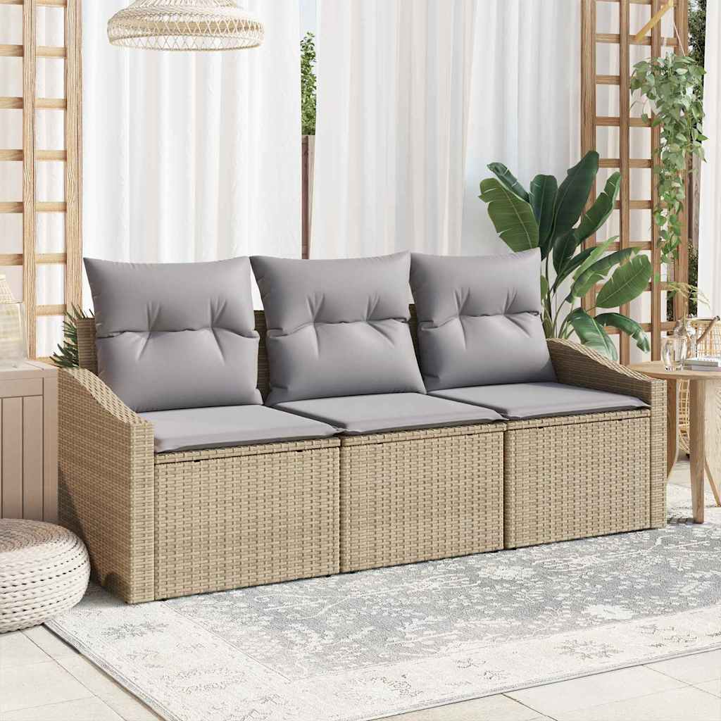 Set da Giardino 3 Pezzi con Cuscini Beige in Polyrattan