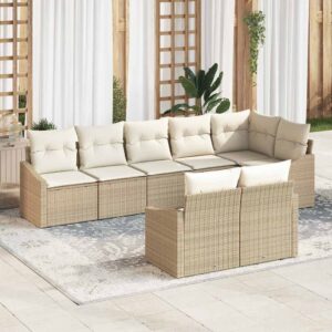 Set di divani con cuscino 8 pcs Marrone e Crema polyrattan