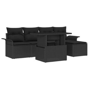 Set Divano da Giardino con cuscino 6 pcs Nero Poly Rattan