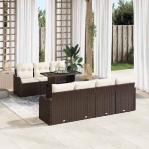 Set Divano da Giardino 8 pcs Nero Rattan in Polipropilene