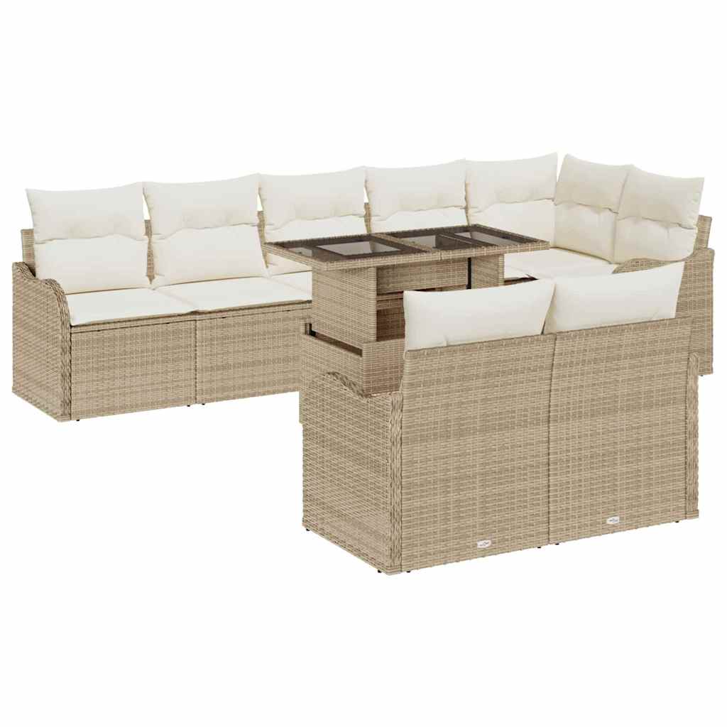 Set Divano da Giardino 9 pcs Beige 100 x 55 x 73 cm Poly Rattan