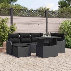 Set Divano da Giardino con cuscino 7 pcs Grigio Poly Rattan