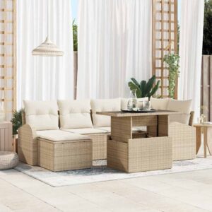 Set Divano da Giardino 7 pcs Beige Poly Rattan