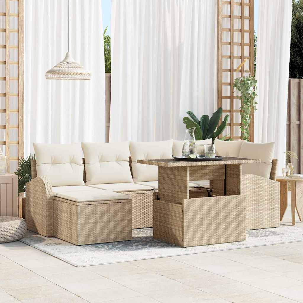 Set Divano da Giardino 7 pcs Beige Poly Rattan