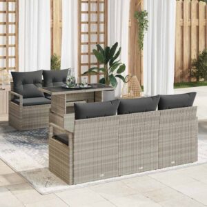 Set Divano da Giardino 6 pcs Grigio chiaro Poly Rattan