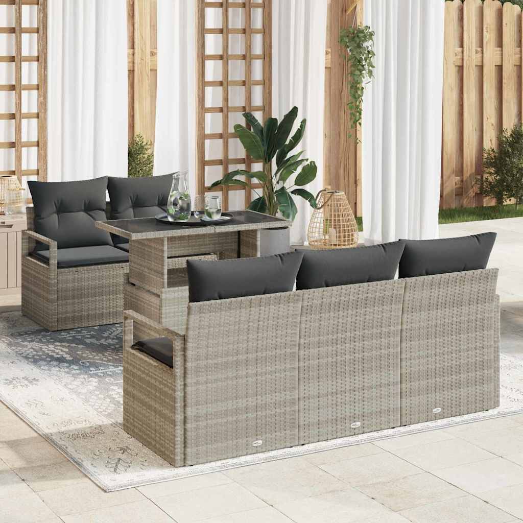 Set Divano da Giardino 6 pcs Grigio chiaro Poly Rattan