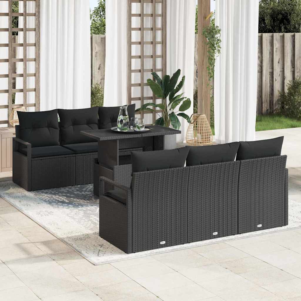 Set Divano da Giardino con archiviazione 7 pcs Nero Poly Rattan