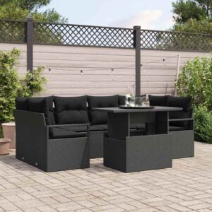 Set Divano da Giardino 7 pcs Grigio chiaro Poly Rattan