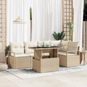 Set Divano da Giardino a 6 Pezzi con Cuscini in Polyrattan Beige