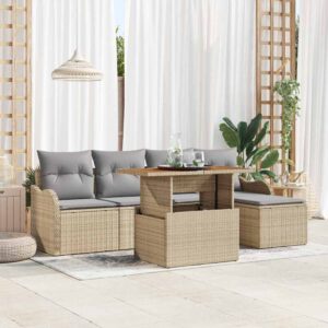Set Divano da Giardino 6 Pezzi con Cuscini Beige Polyrattan