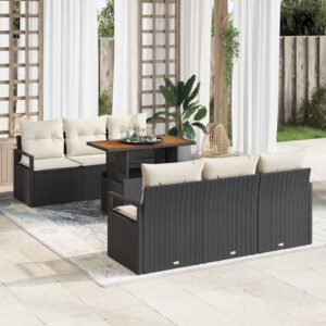 Set Divano da Giardino con archiviazione 7 pcs Nero Poly Rattan