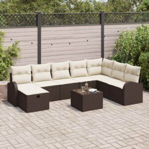 Set di divani con cuscino Marrone e crema polyrattan