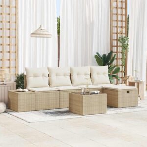 Set Divano da Giardino con cuscino 6 pcs Beige polyrattan