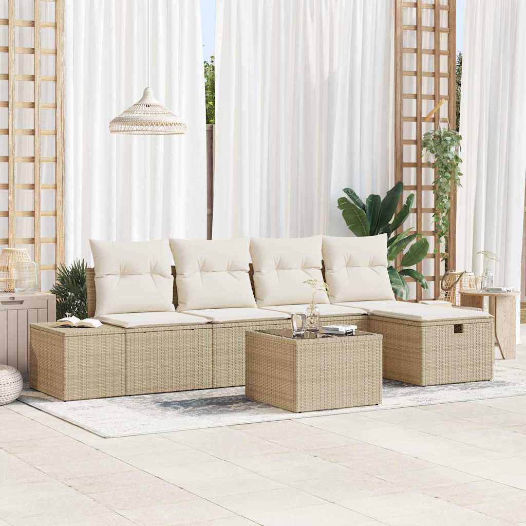 Set Divano da Giardino con cuscino 6 pcs Beige polyrattan